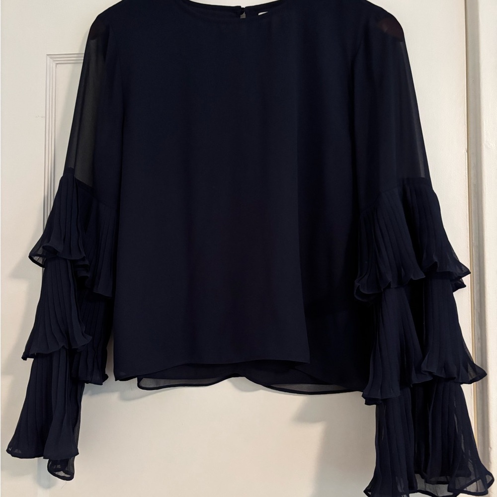 Navy Ruffle Sleeve Top